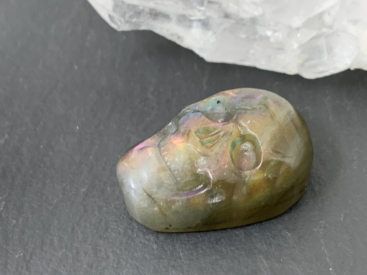 Labradorite Skull Cabochon 15x21mm - Natural Green Flat Back Gemstone