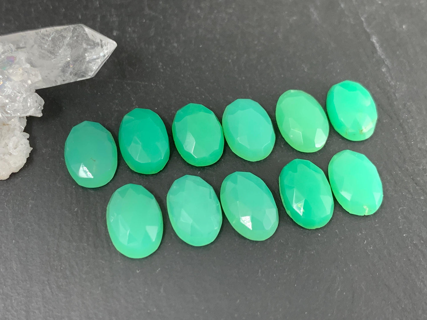 Faceted Chrysoprase oval 8x12mm cabochon