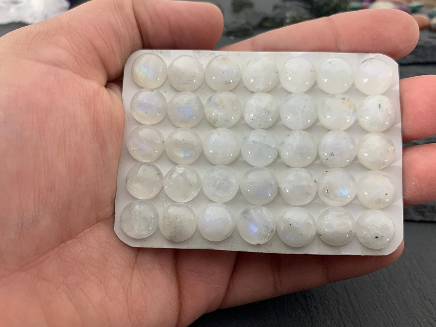 Rainbow Moonstone round 10mm cabochon - Calibrated cabochons