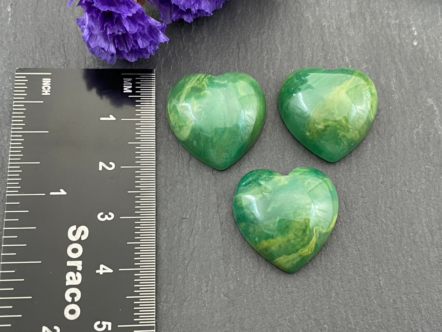 African Jade heart 20mm Cabochon - Calibrated Cabochons