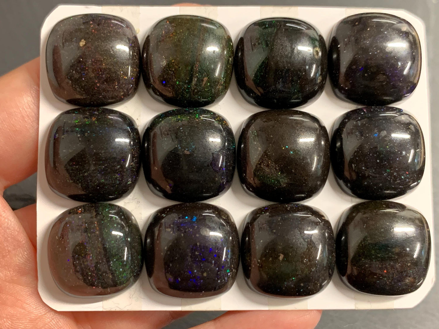 Black Andamooka Opal square 20mm cabochon - Matrix Australian Opal
