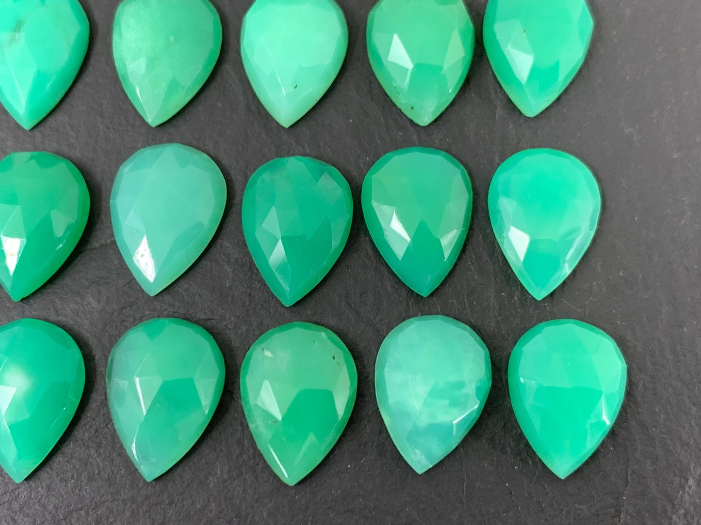 Faceted Chrysoprase pear 10x14mm cabochon