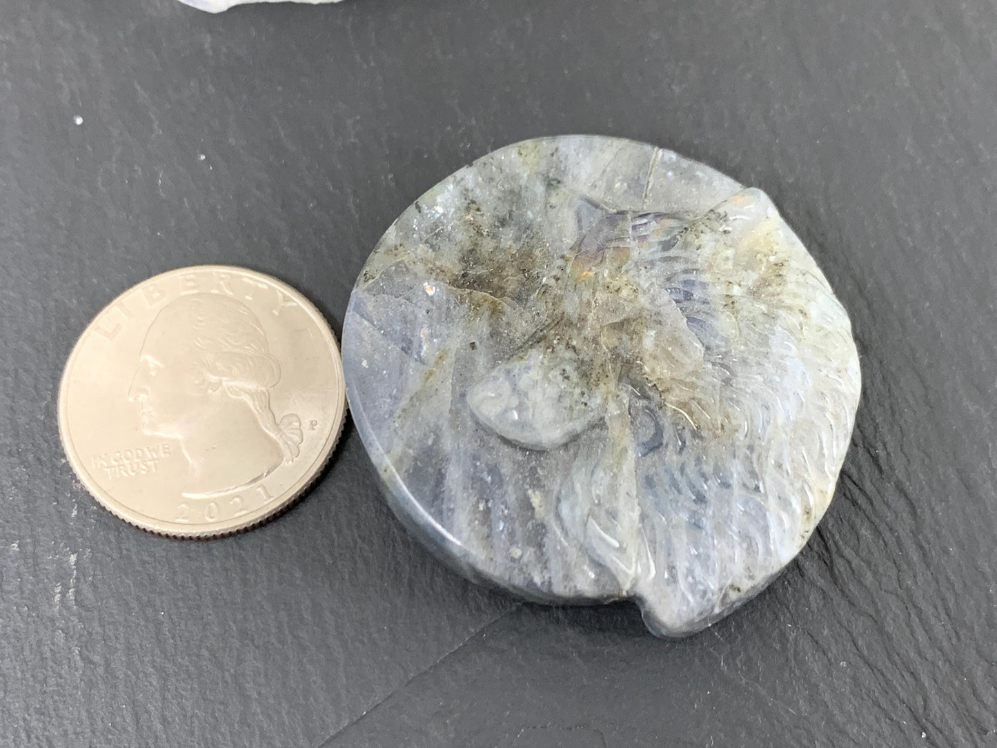 Wolf Labradorite Carving - 41mm Flat Back Natural Gemstone Sculpture