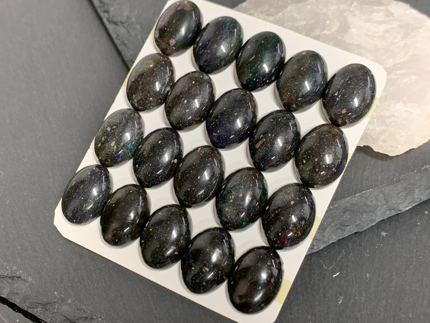 Black Andamooka Opal oval 13x18mm cabochon - Matrix Australian Opal
