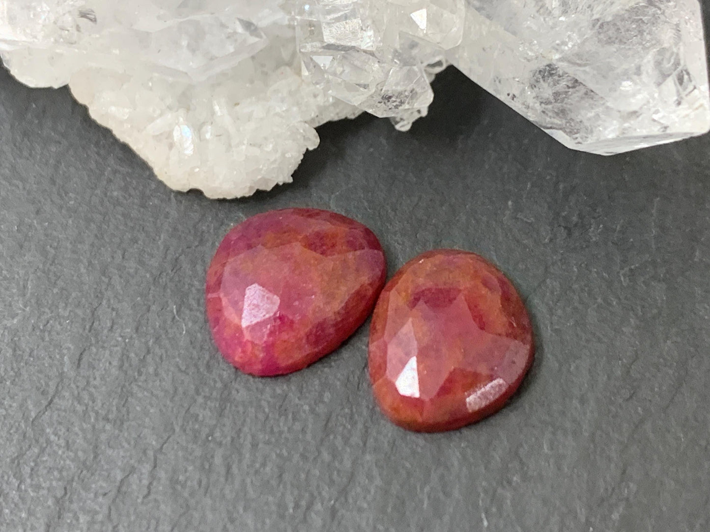 Faceted Ruby pair 8x10x2.5mm cabochon
