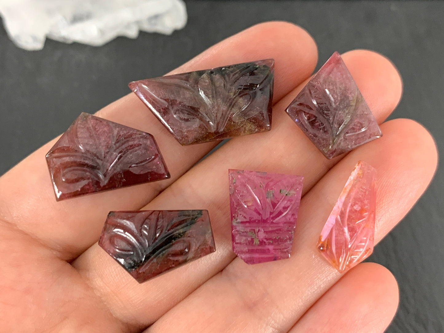 Carved Tourmaline free form 14-26mm long cabochon