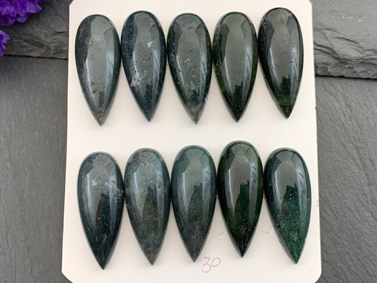Moss Agate pear 12x30mm cabochon - Calibrated cabochons