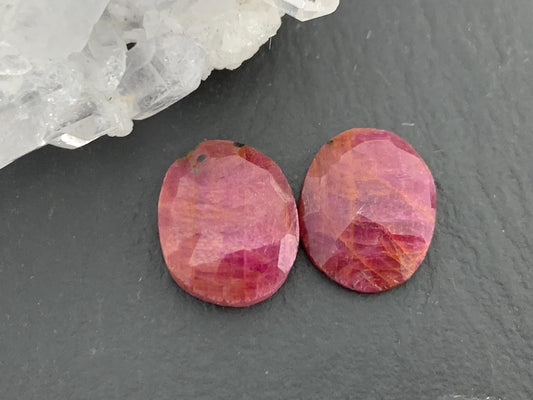 Faceted Ruby pair 10x12x3mm cabochon