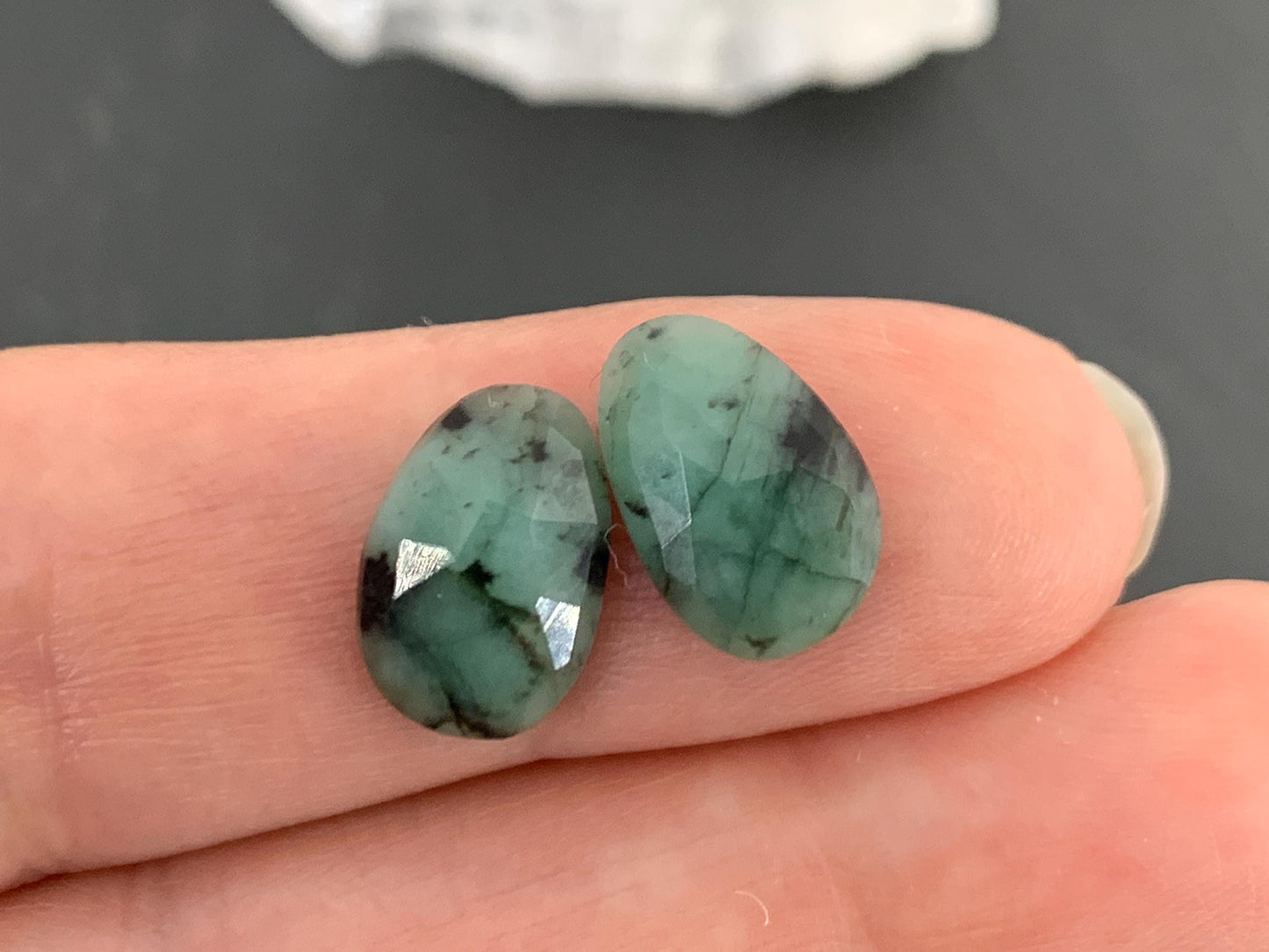 Faceted Emerald Pair 8x12x3mm cabochon