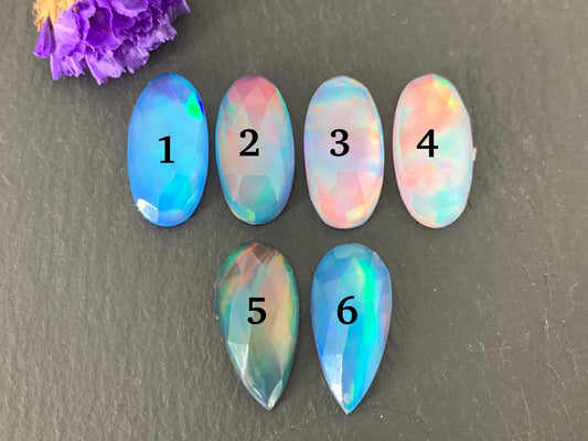 Faceted Aurora Opal oval, pear 10x20mm cabochon - Doublet cabochons