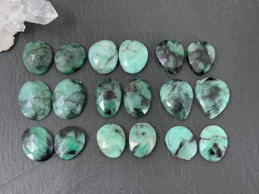 Faceted Emerald Pair 13-17mm long cabochon/ Select your pair