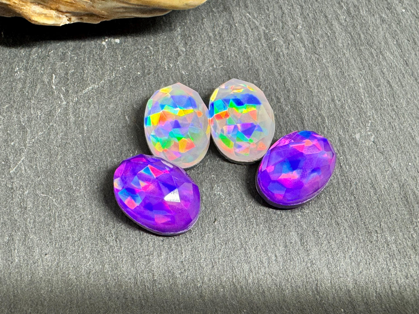 Faceted Purple & Silver Mystic Quartz oval 10x14mm cabochons - Doublet cabochons