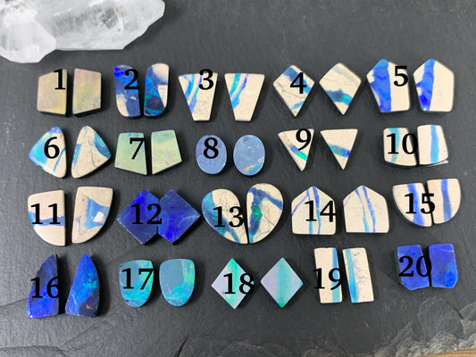 Australian Opal doublet pair 12-18mm long cabochon