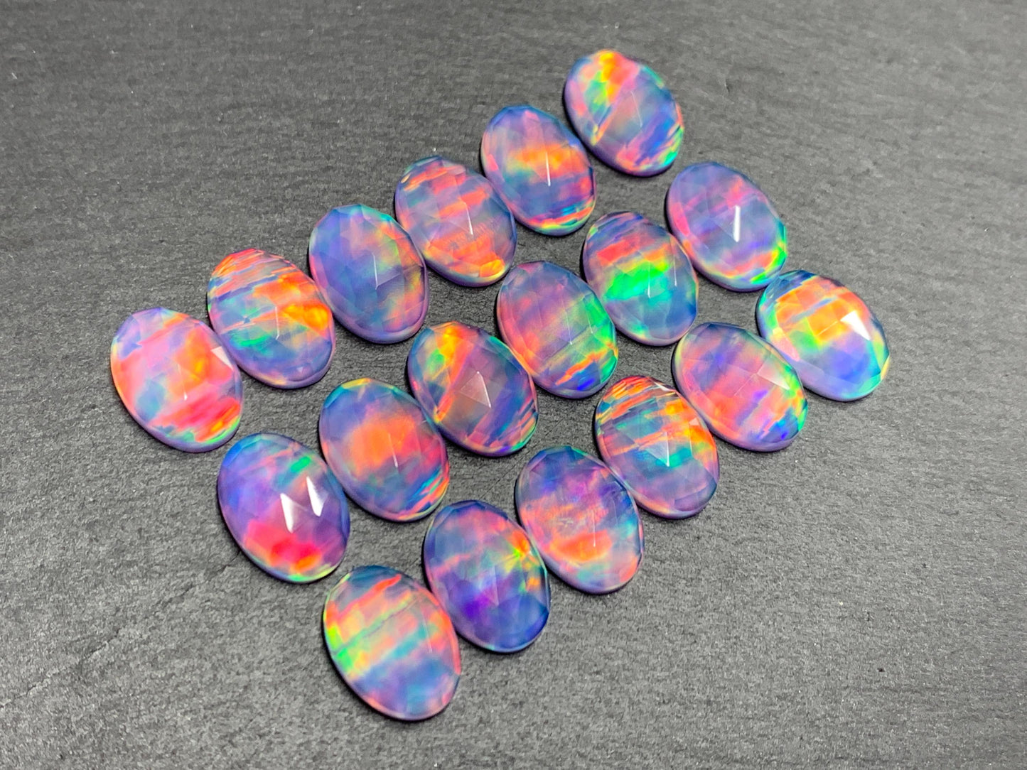 Faceted Aurora Opal oval 10x14mm cabochons - Doublet cabochons - man made Opal