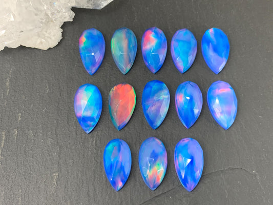 Faceted Aurora Opal pear 8x15mm cabochon - Doublet cabochon