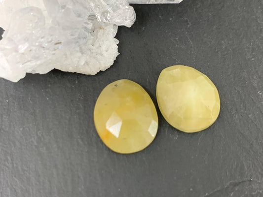 Faceted Yellow Sapphire pair 11x13x4mm cabochon