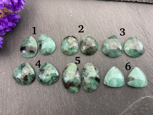 Faceted Emerald pair 13-18mm long cabochon