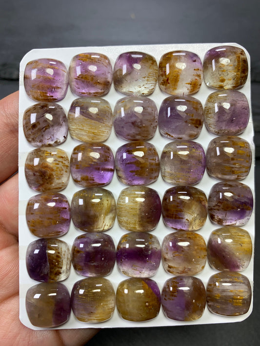 Amethyst Cacoxenite square cushion 12x12mm Cabochon - Calibrated cabochons