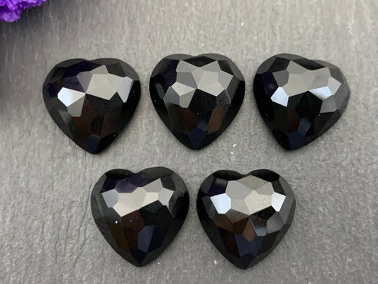 Faceted Black Agate Heart 15mm Cabochon