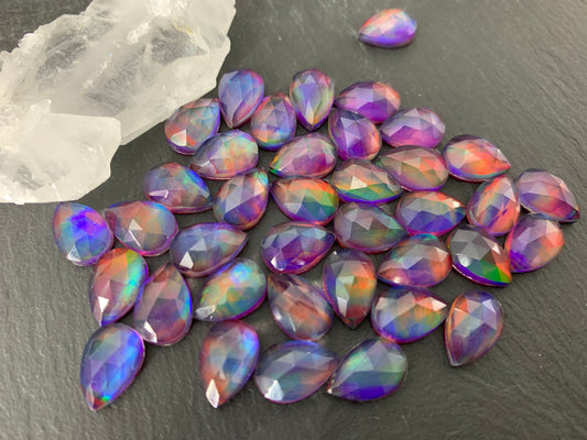 Faceted  Aurora Opal pear 8x12mm  cabochon - Doublet cabochons