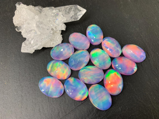 Faceted Aurora Opal oval 10x14mm cabochons - Doublet cabochons