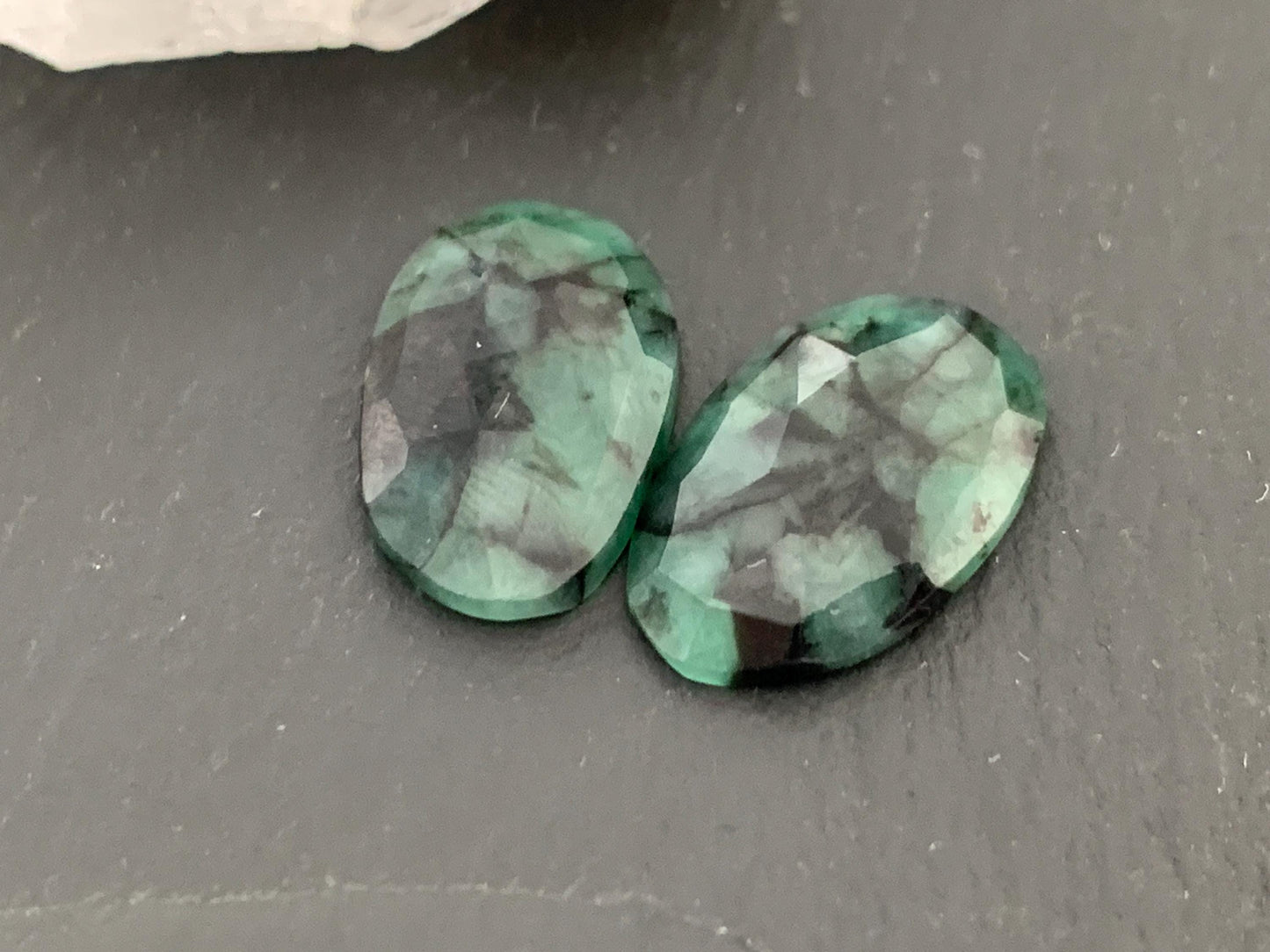 Faceted Emerald Pair 11x17x3mm cabochon