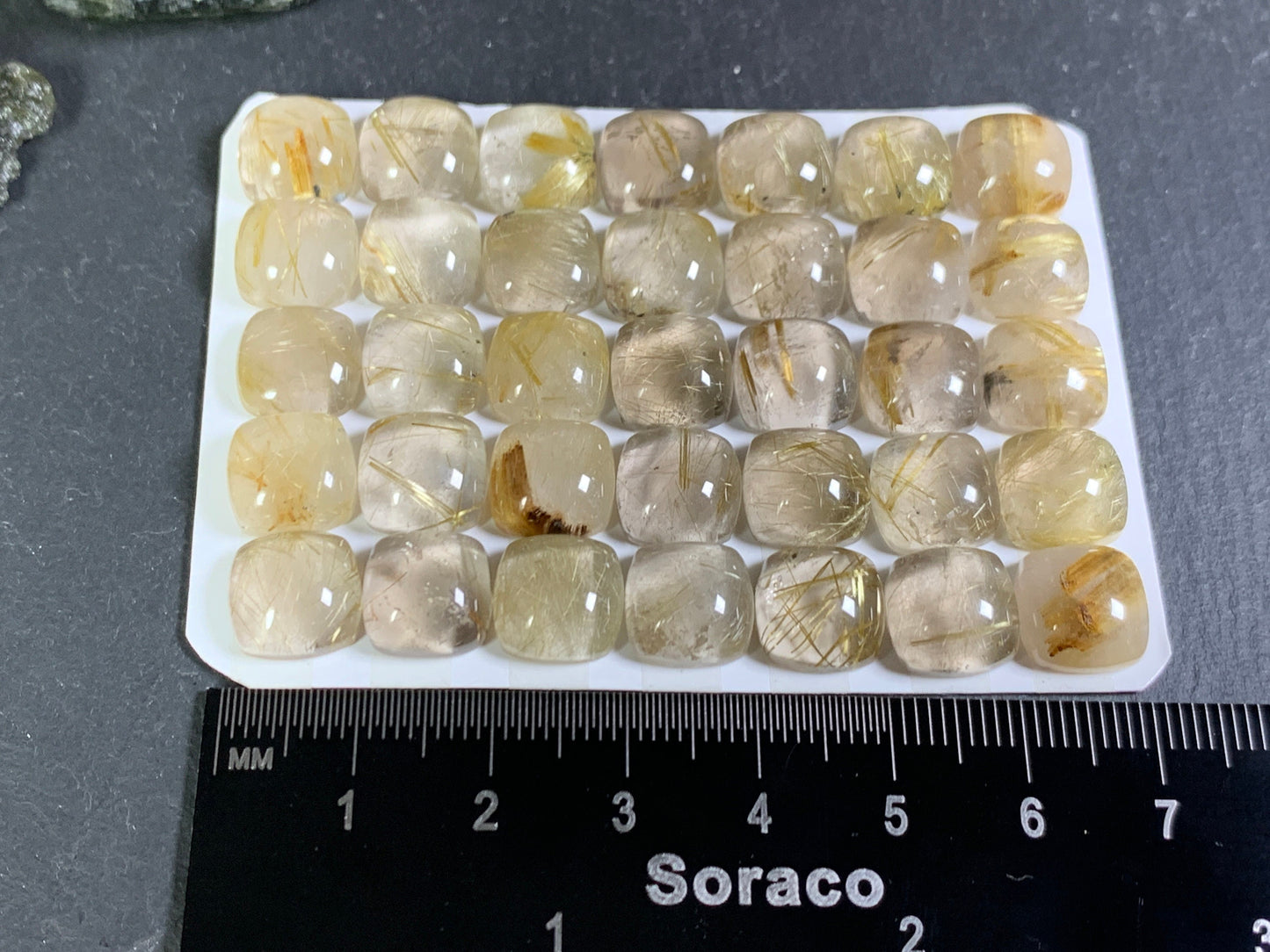 Gold Rutilated Quartz square 10x10mm cabochon - Calibrated cabochons
