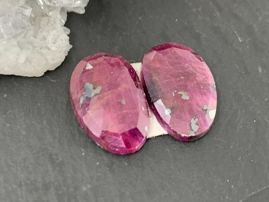 Faceted Ruby pair 10x15x3mm cabochon