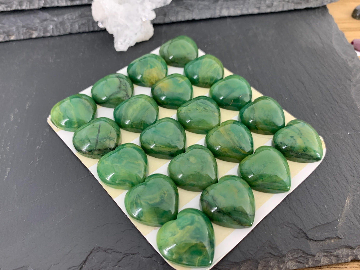 African Jade heart 20mm Cabochon - Calibrated Cabochons