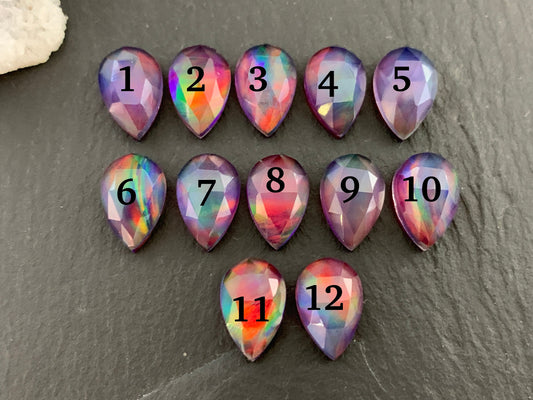 Faceted  Aurora Opal pear 8x12mm cabochon - Doublet cabochons