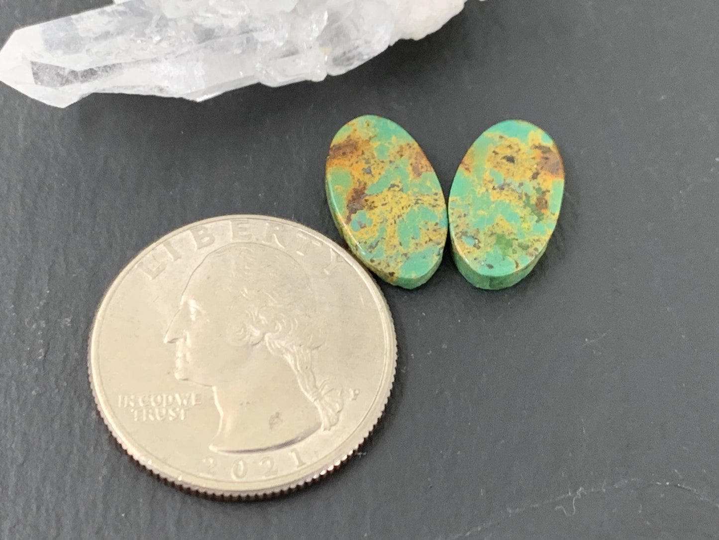 Tibetan Turquoise Pair 9x14mm Cabochon - Hand Cut Cabochon