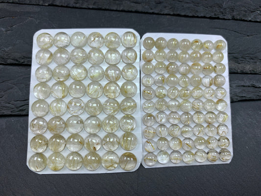 Gold Rutilated Quartz round 6mm, 8mm cabochon - Calibrated cabochons