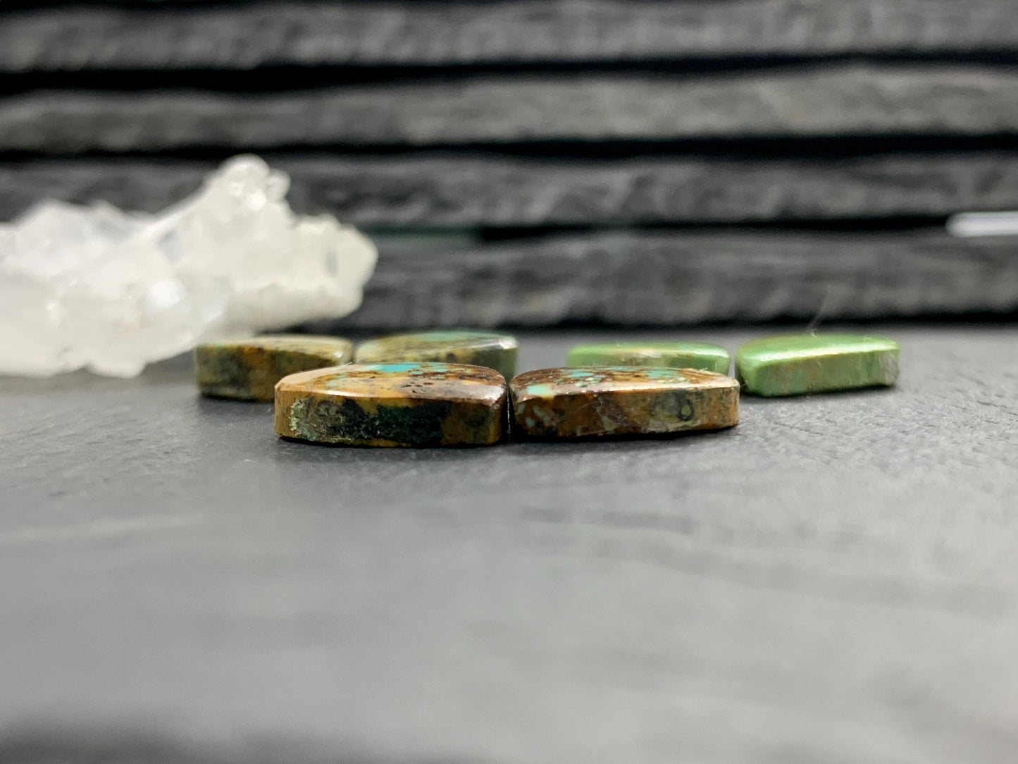 Tibetan Turquoise Pair 14mm long Cabochon - Hand Cut Cabochon