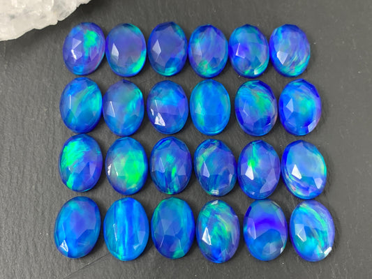 Faceted  Aurora Opal oval 10x14mm cabochons - Doublet cabochons
