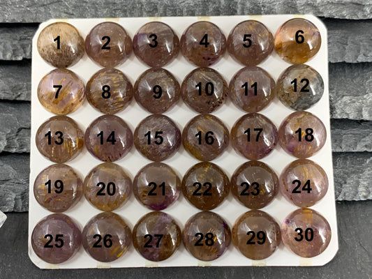 Amethyst Cacoxenite round 12mm cabochon - Calibrated cabochons