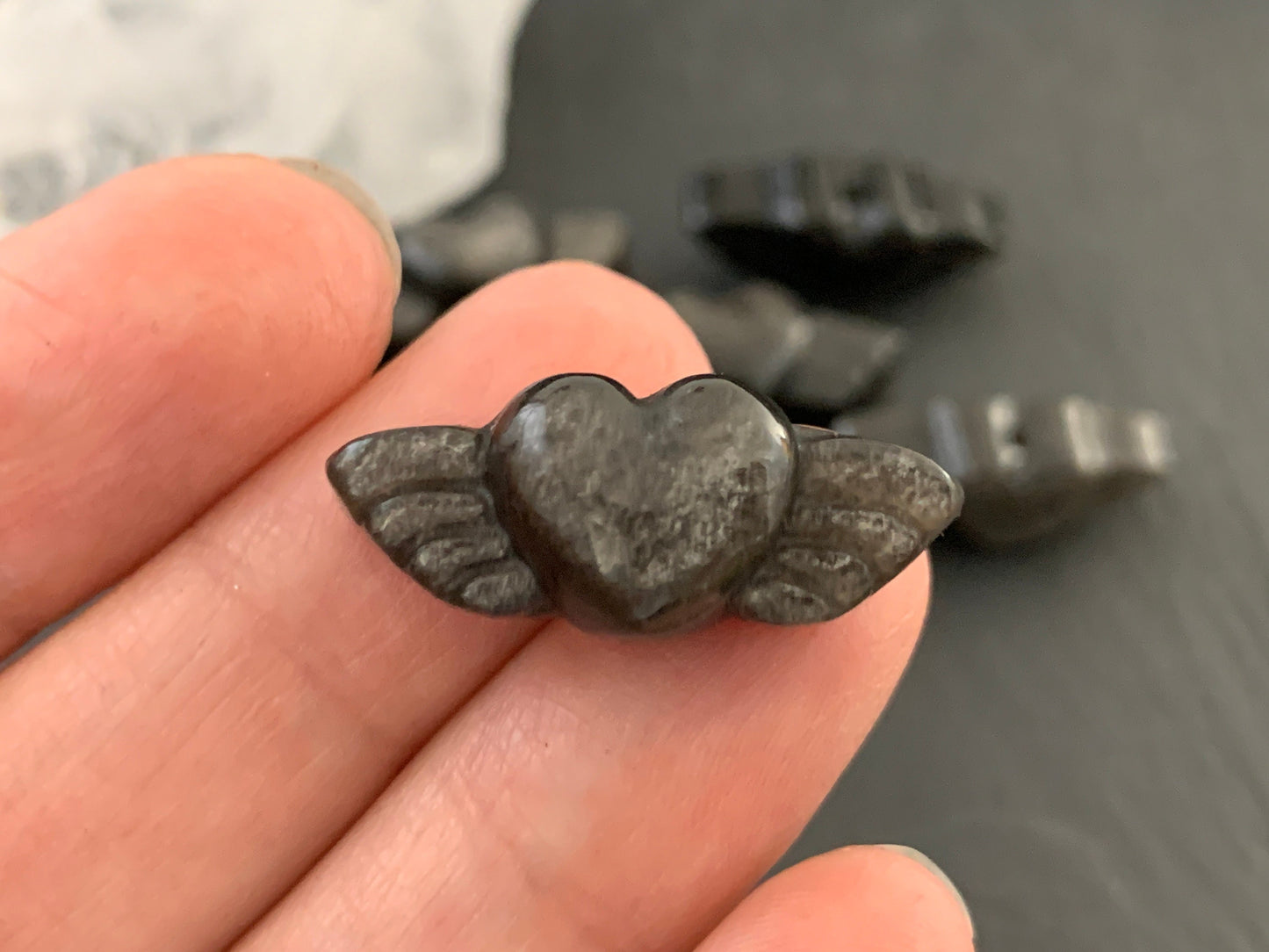 Drilled Gold Obsidian heart with wings