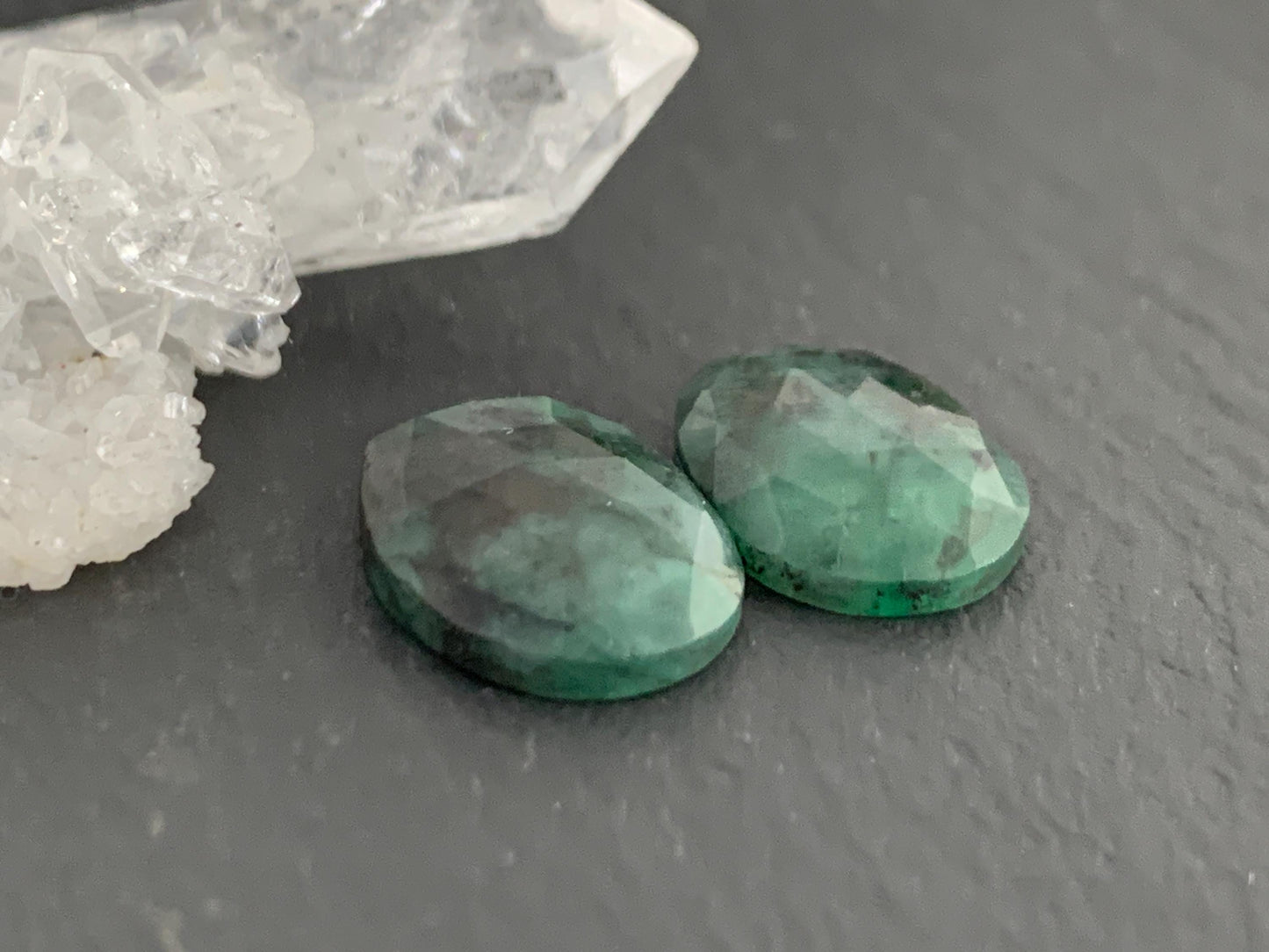Faceted Emerald Pair 10x14x3mm cabochon