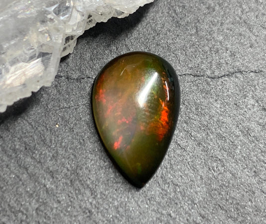 Natural Black Ethiopian Opal pear 8x13x4mm cabochon