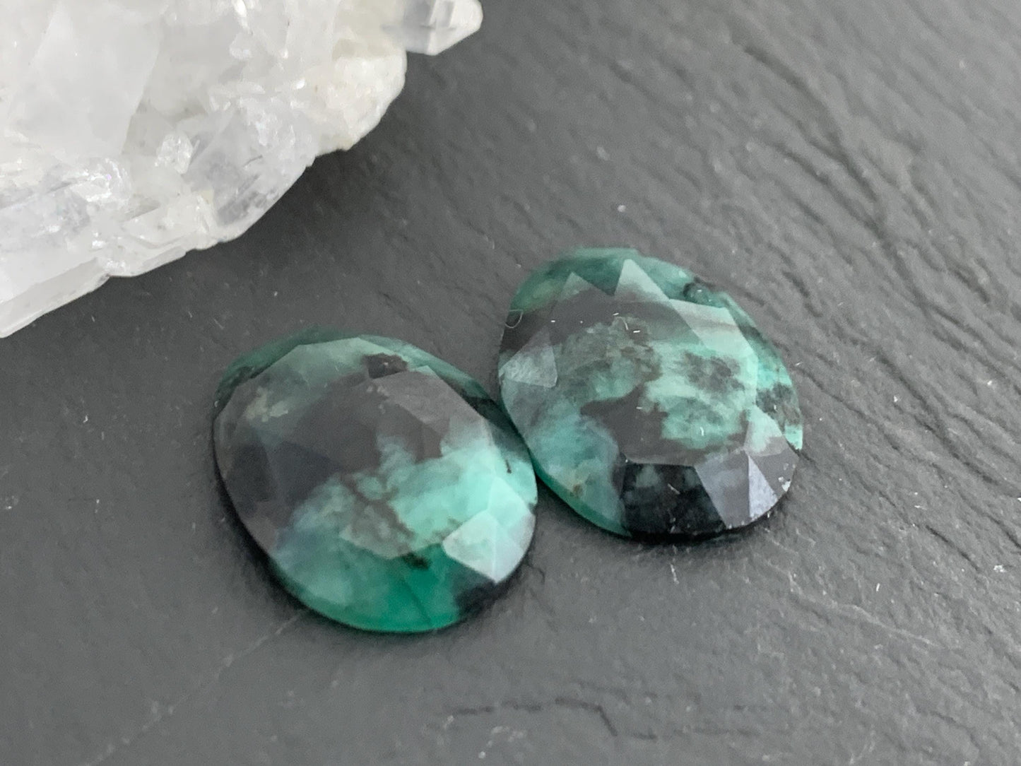 Faceted Emerald Pair 13x18x4mm cabochon