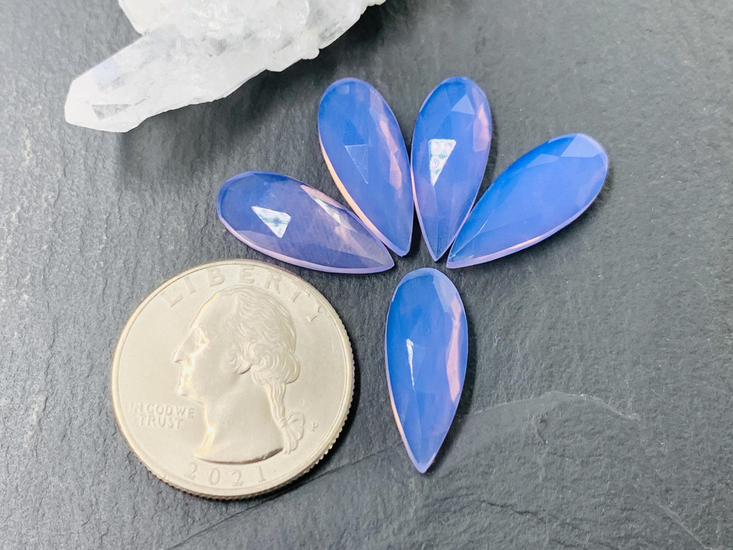 Faceted Lavender Quartz pear 8x20mm cabochon - Lab created