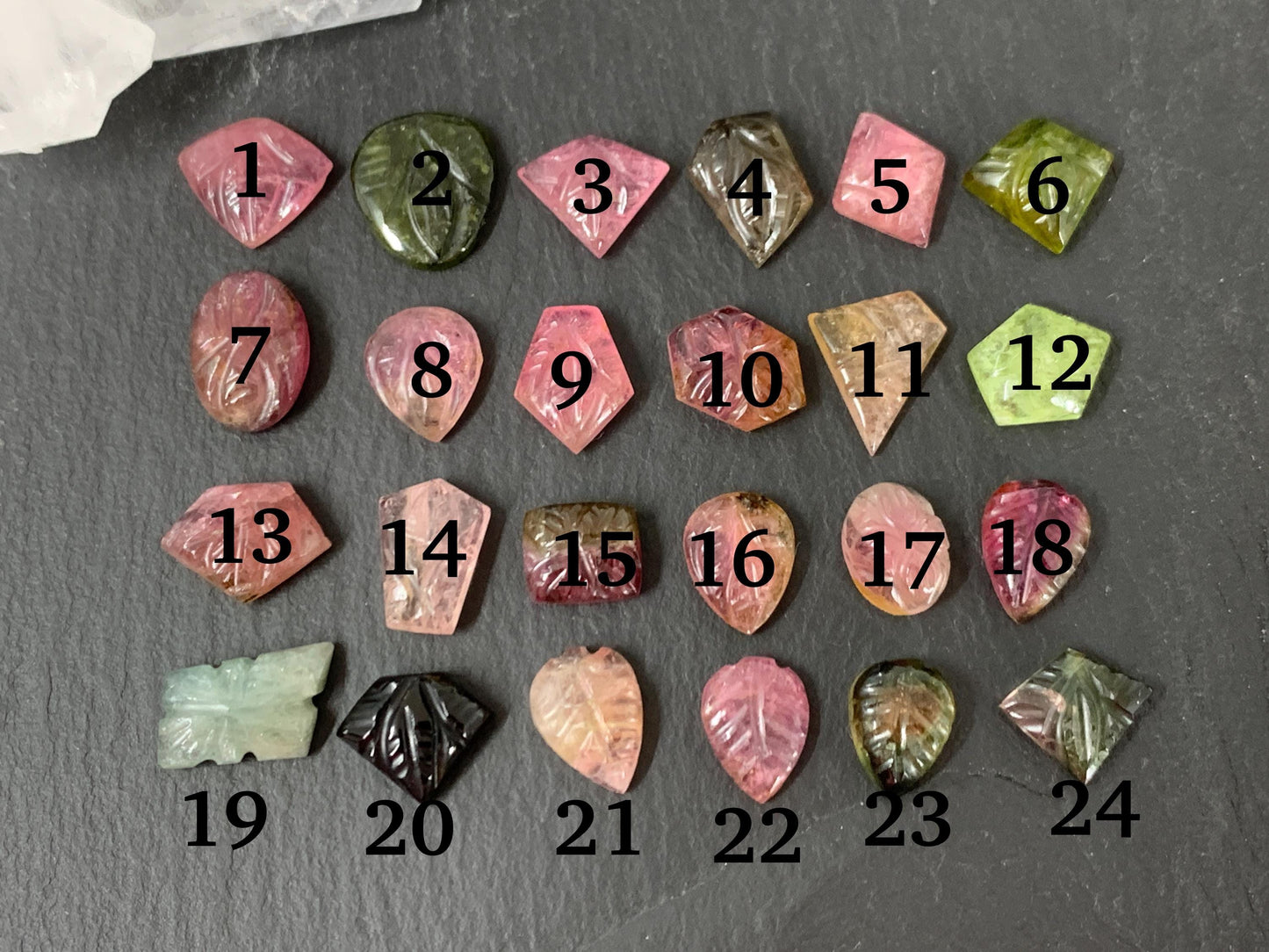 Carved Tourmaline 8-10mm long cabochon
