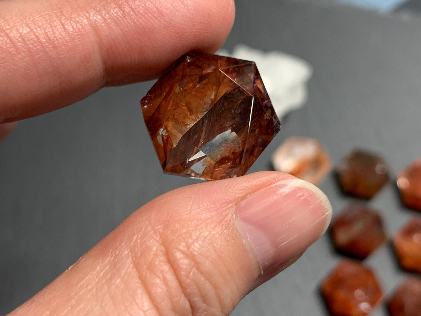 Fire Quartz hexagon 18x21mm faceted from both sides - not a cabochon