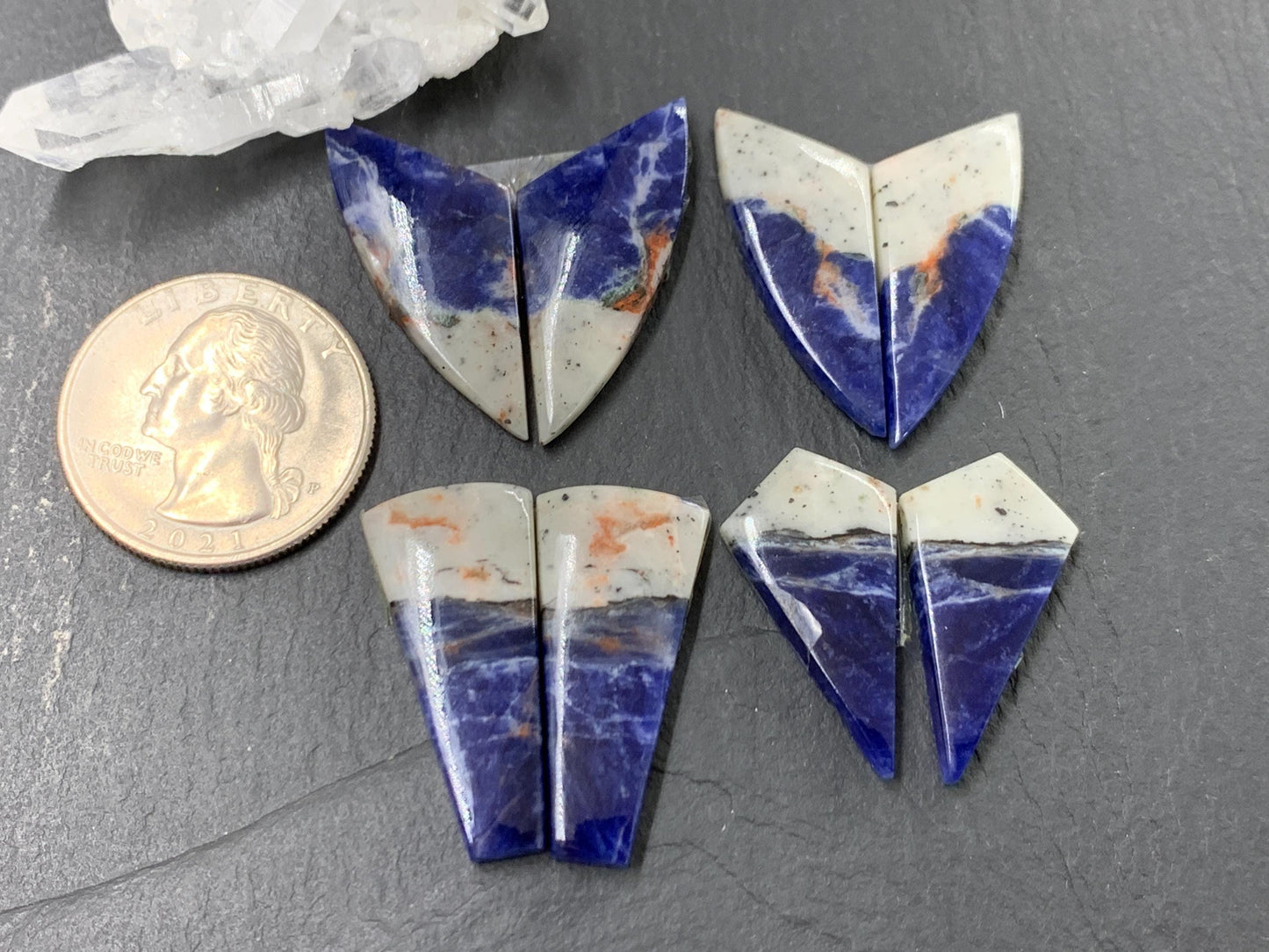 Natural Sodalite pair 26-31mm long cabochon