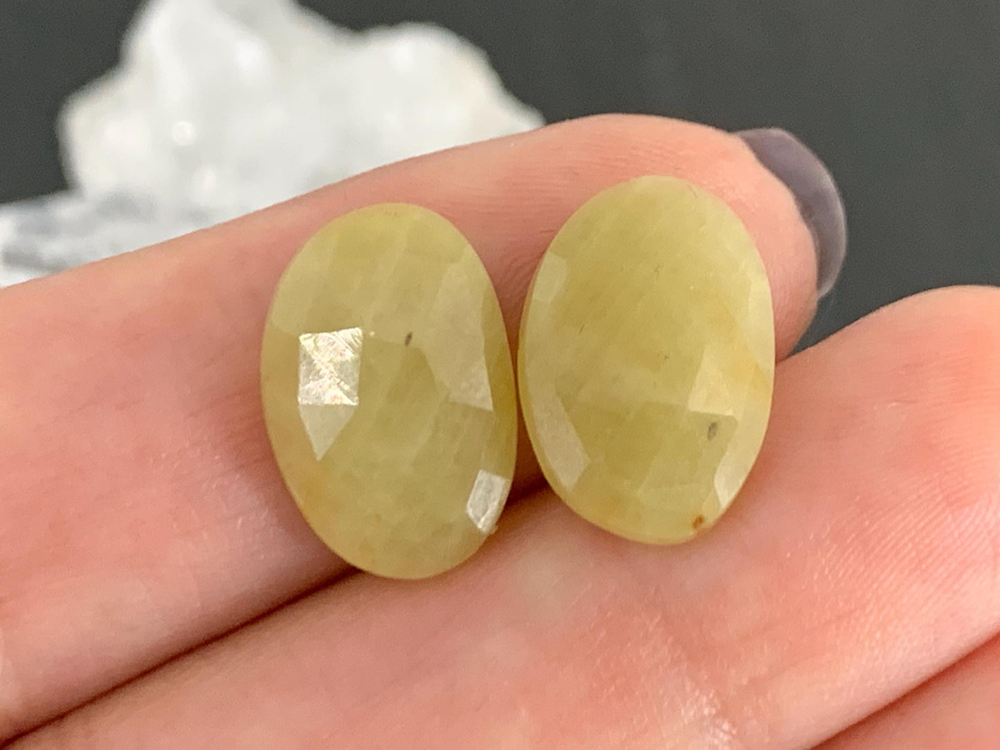 Faceted Yellow Sapphire pair 10x15x4mm cabochon