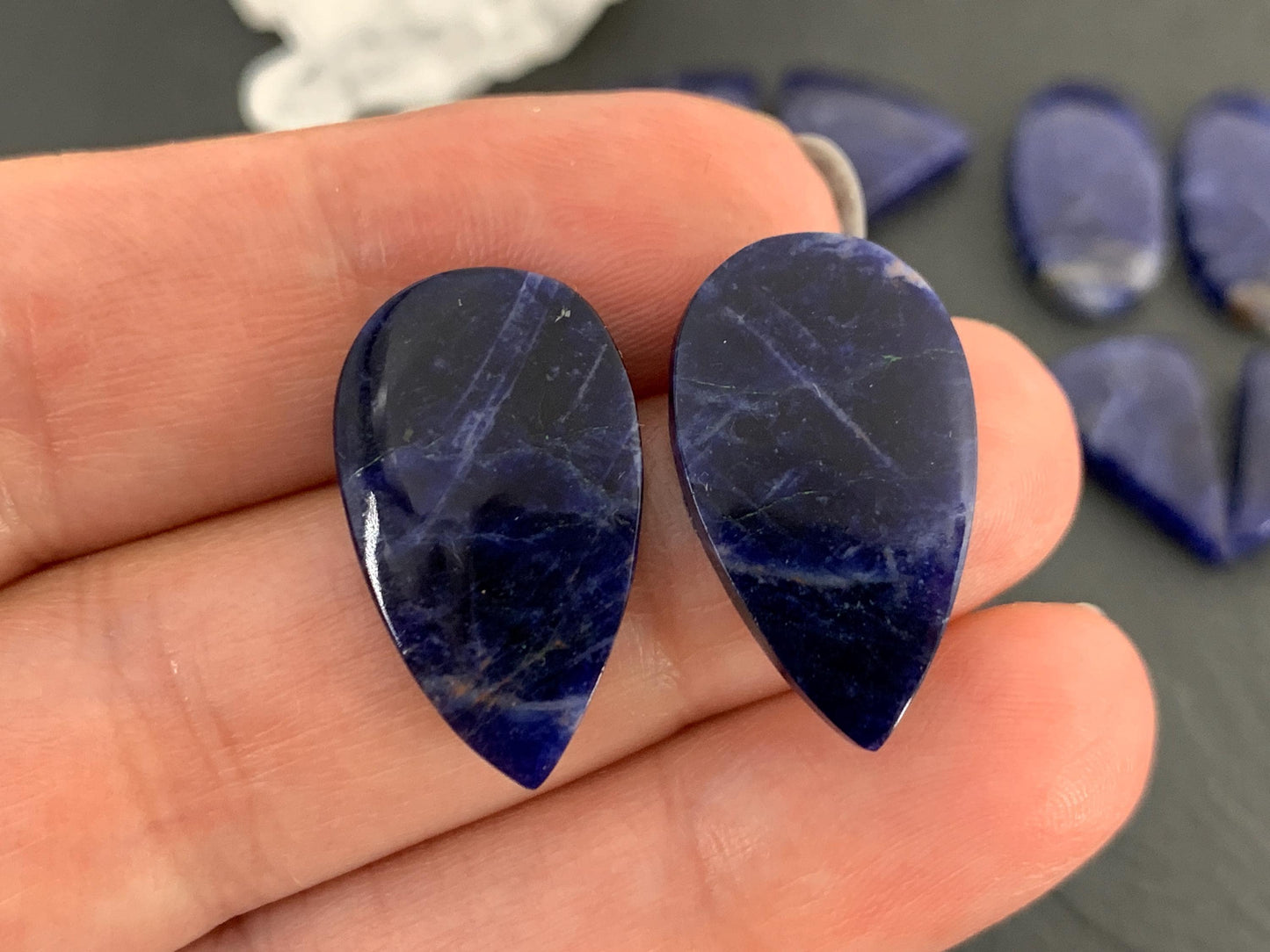 Natural Sodalite pair 18-24mm long cabochon