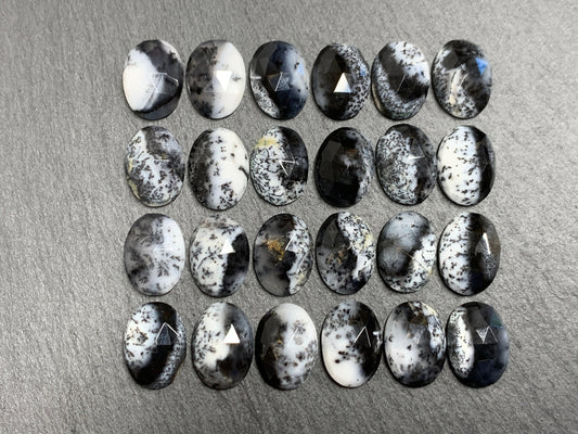 Faceted Dendrite Opal oval 10x14mm cabochon