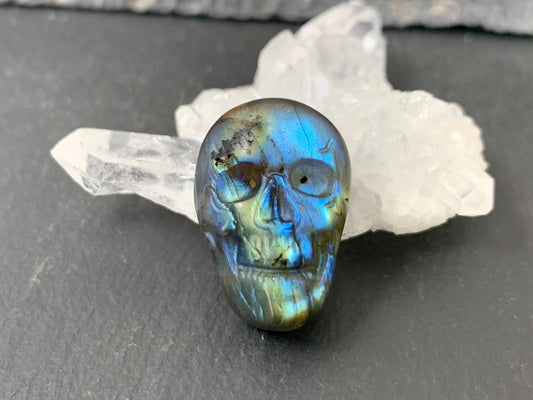 Labradorite Skull Cabochon 15x21mm - Natural Green Stone Flat Back Gem