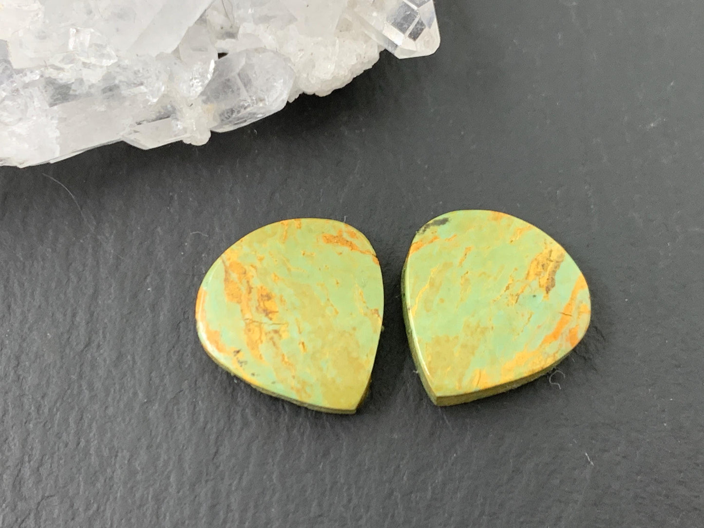 Tibetan Turquoise Pair 13x14mm Cabochon - Hand Cut Cabochon