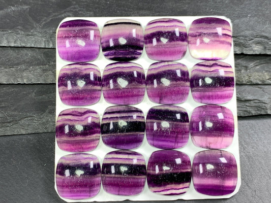 Purple Fluorite square cushion 18mm cabochon - Calibrated cabochons