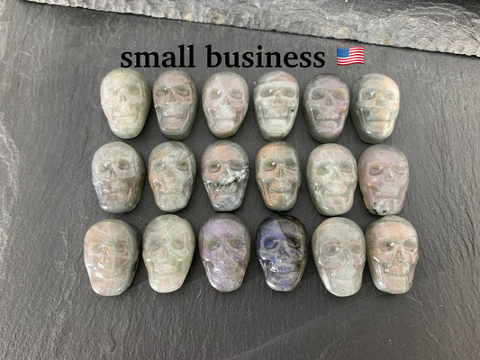 Labradorite Skull Cabochon - Natural Blue Flash Stone, Hand Cut Skulls, Unique Gemstone Art